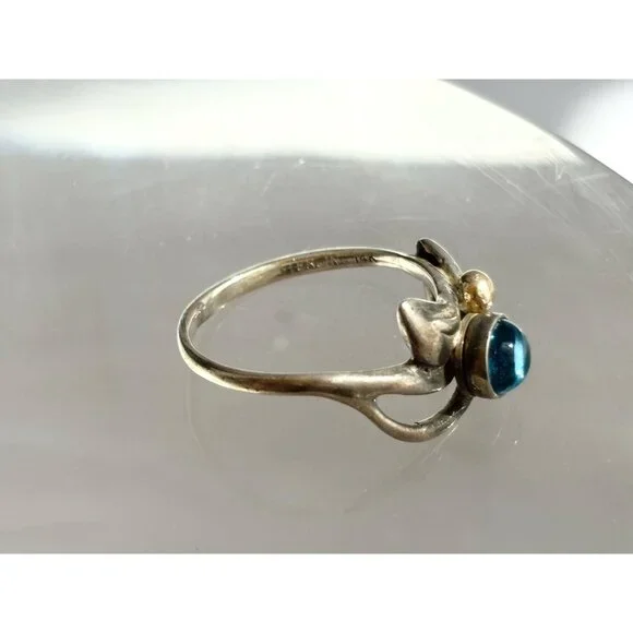London Blue Topaz Ocean Drop 14k Accents Sterling Silver 925 Vintage Ring - sz 5